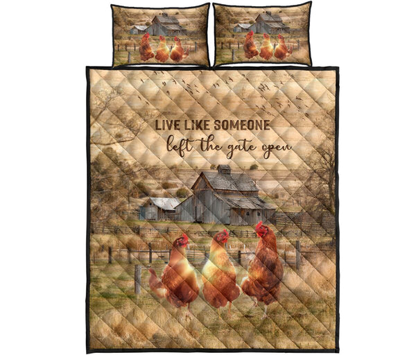 Quilt Bed Set - Chickens - Live Like Someone 3 - Love Quilt Bedding Set