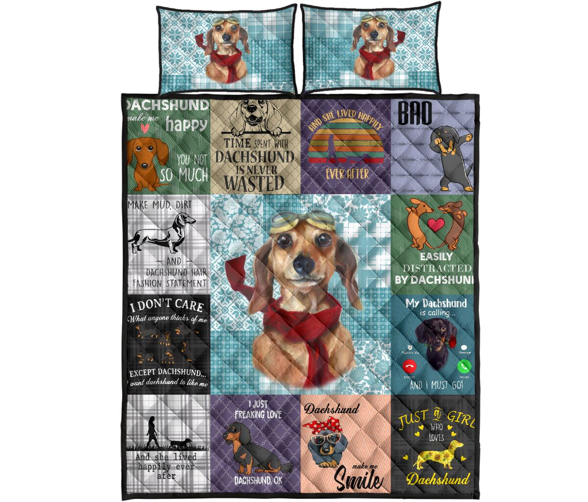 Dachshund Wool Pattern - Bed Set - Love Quilt Bedding Set
