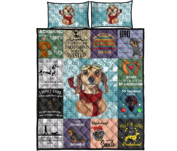 Dachshund Wool Pattern - Bed Set - Love Quilt Bedding Set
