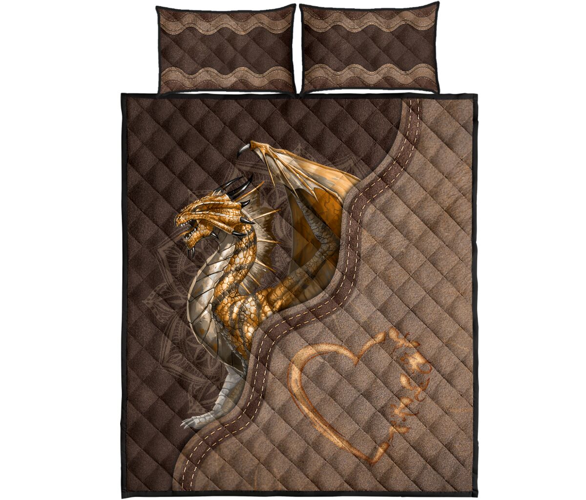 Dragon Animal Leather Quilt Bed Set - Love Quilt Bedding Set