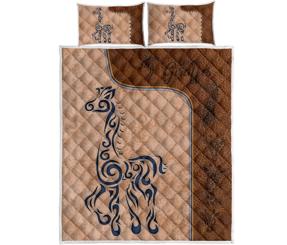 Giraffes Leather Style Quilt Bed Set - Love Quilt Bedding Set
