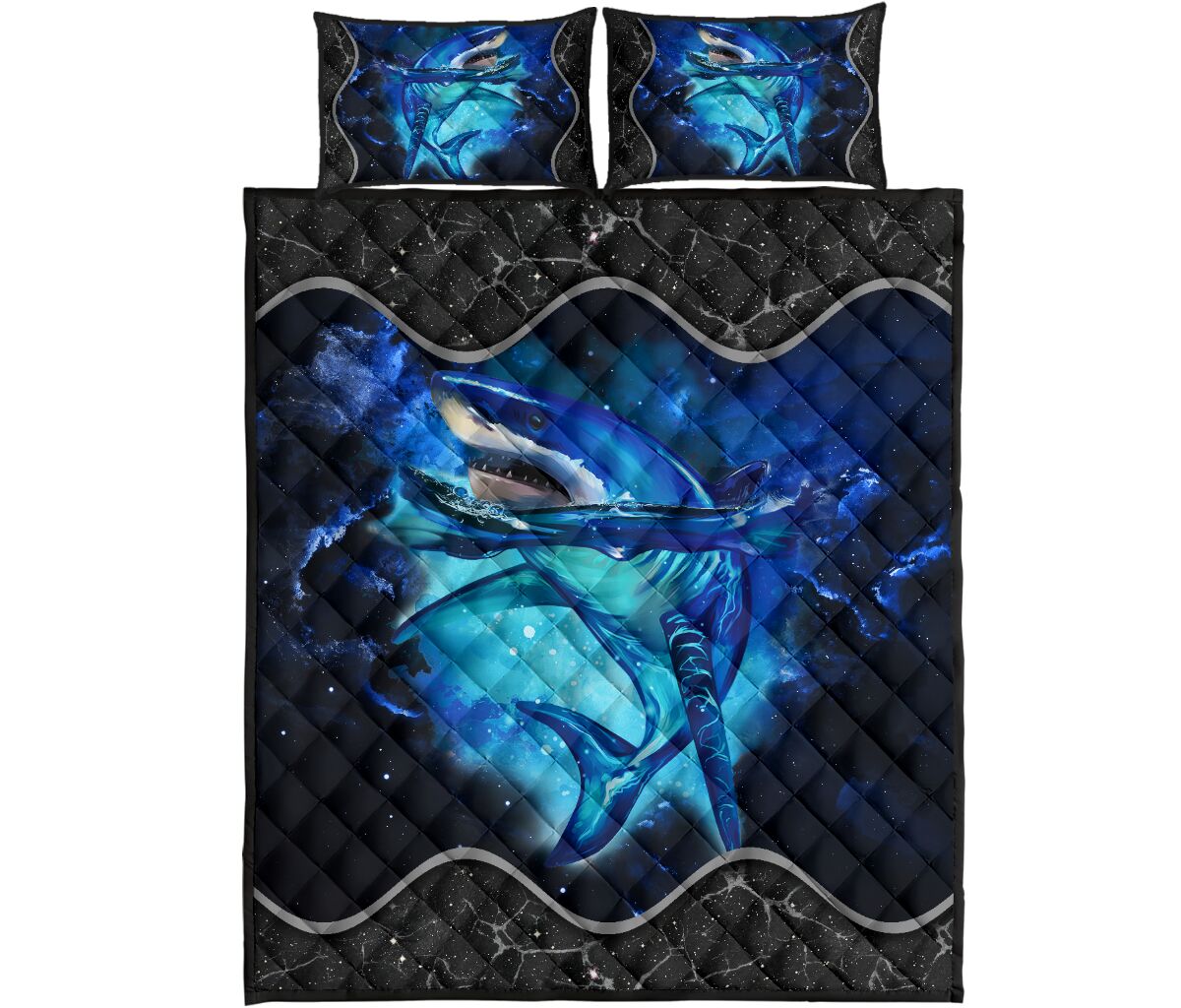 Shark Galaxy Style Quilt Bed Set - Love Quilt Bedding Set
