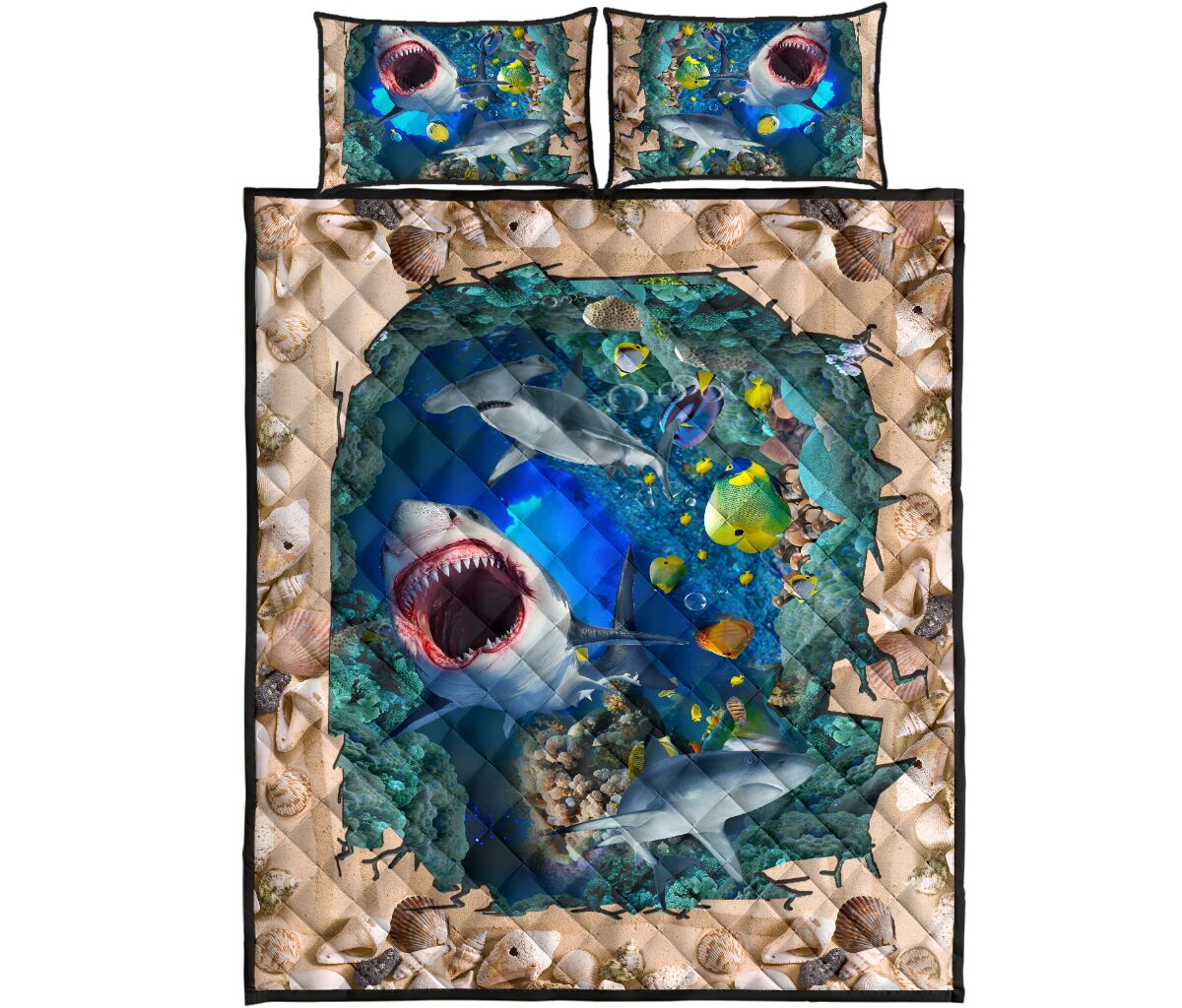 Shark Crack Style Quilt Bed Set - Love Quilt Bedding Set