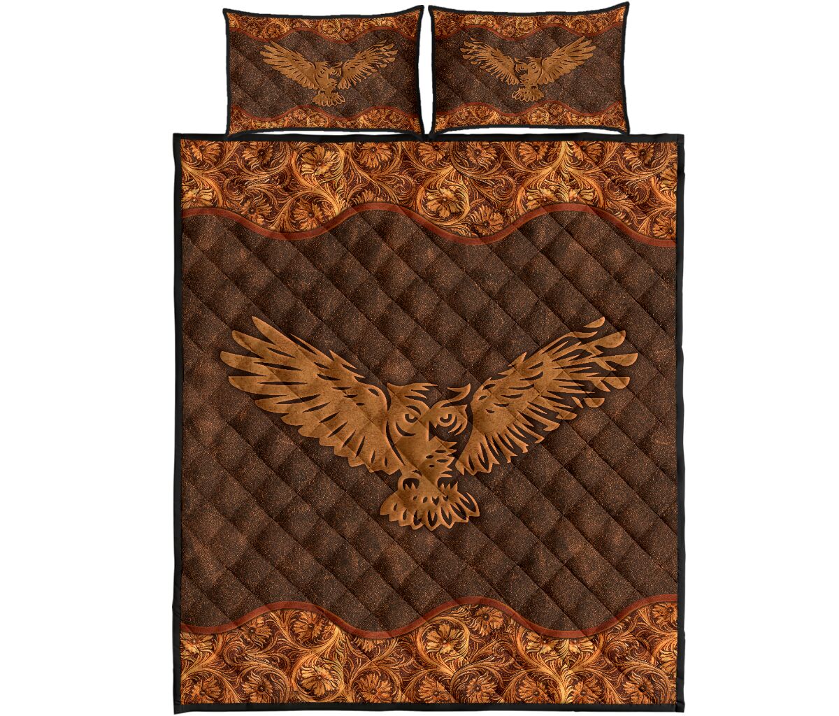 Owl Leather Style Quilt Bed Set - Love Quilt Bedding Set