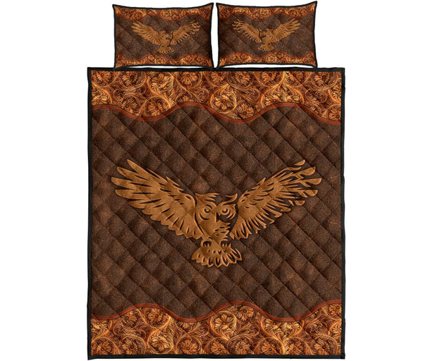 Owl Leather Style Quilt Bed Set - Love Quilt Bedding Set