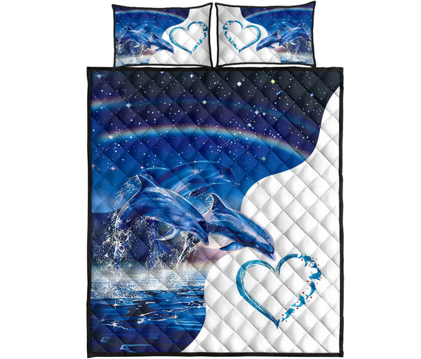 Dolphin Heart Quilt Bed Set - Love Quilt Bedding Set