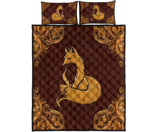 Fox Flying Leather Carving Style Quilt Bed Set - Love Quilt Bedding Set