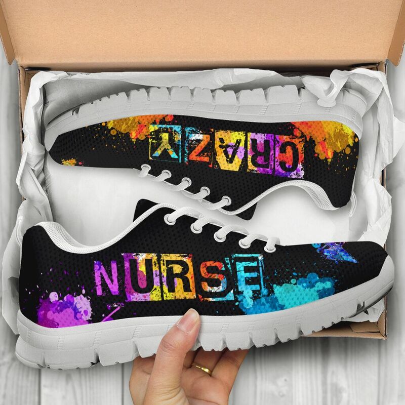 Nurse Crazy Watercolors Sneakers, Running Shoes, Shoes For Women, Shoes For Men, Custom Shoe- Love Sneakers