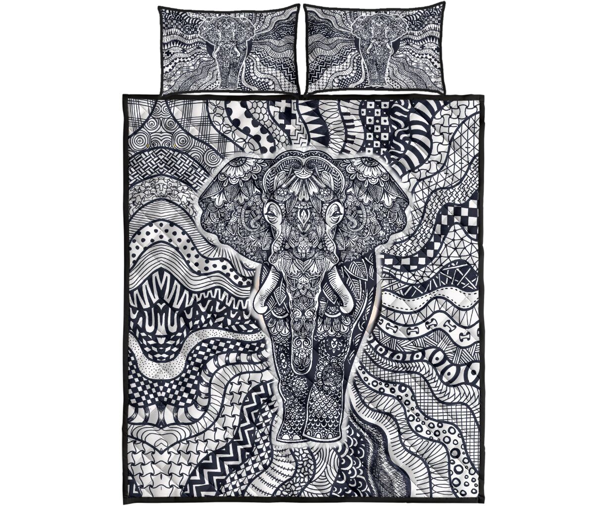 Elephant Monochrome Style Quilt Bed Set - Love Quilt Bedding Set