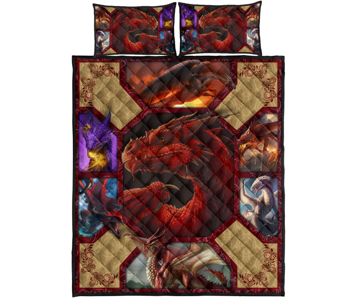 Dragon Pattern Style Quilt Bed Set - Love Quilt Bedding Set