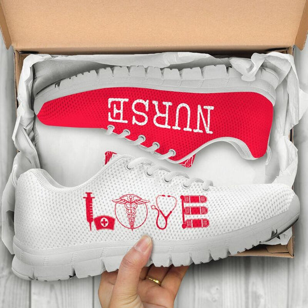 Nurse- Love Red White Sneakers, Running Shoes, Shoes For Women, Shoes For Men, Custom Shoes,- Love Sneakers
