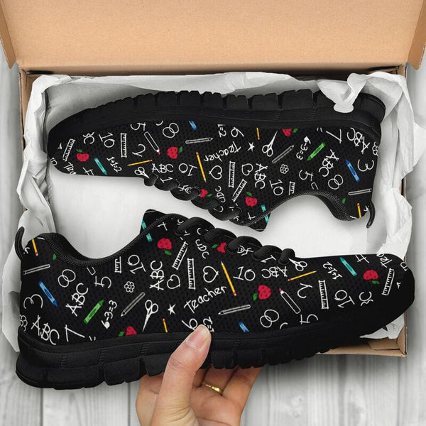 Teacher Pattern- Black Soles Sneakers, Running Shoes, Shoes For Women, Shoes For Men, Custo- Love Sneakers