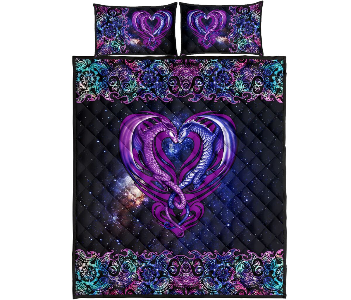 Dragon Heart Mandala Art Style Quilt Bed Set - Love Quilt Bedding Set