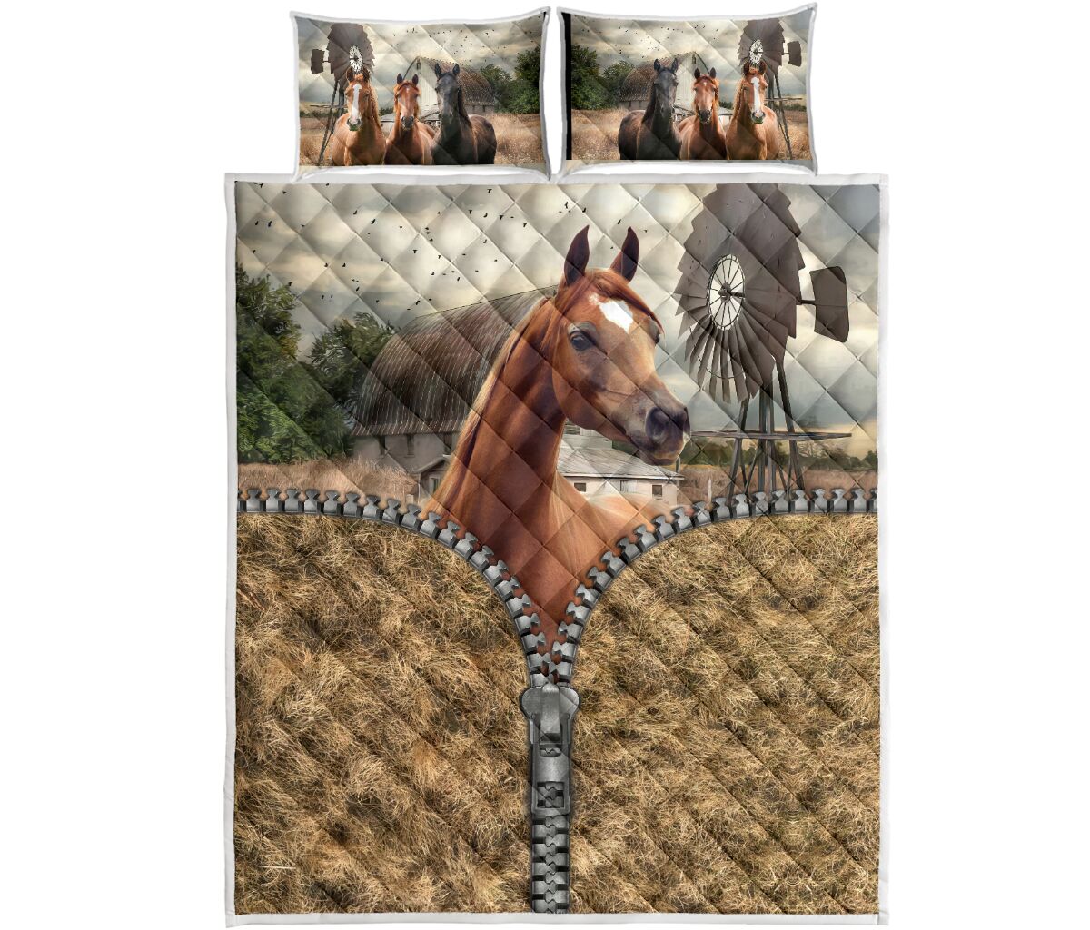 Horse Farm Zipper Open Style Quilt Bed Set- Love Quilt Bedding Set