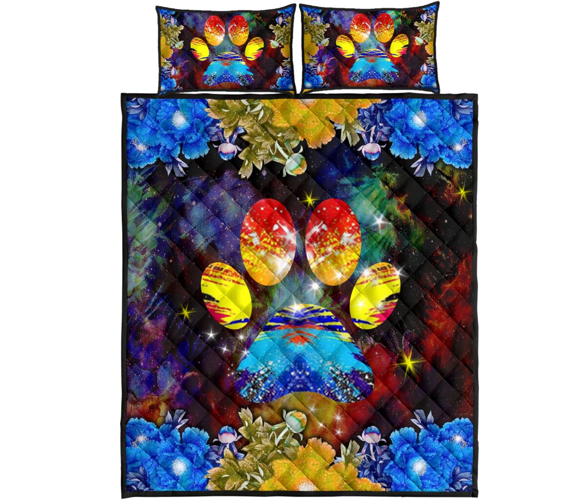 Dog Paw Flower Blue - Quilt Bed Set - Nnd - Love Quilt Bedding Set