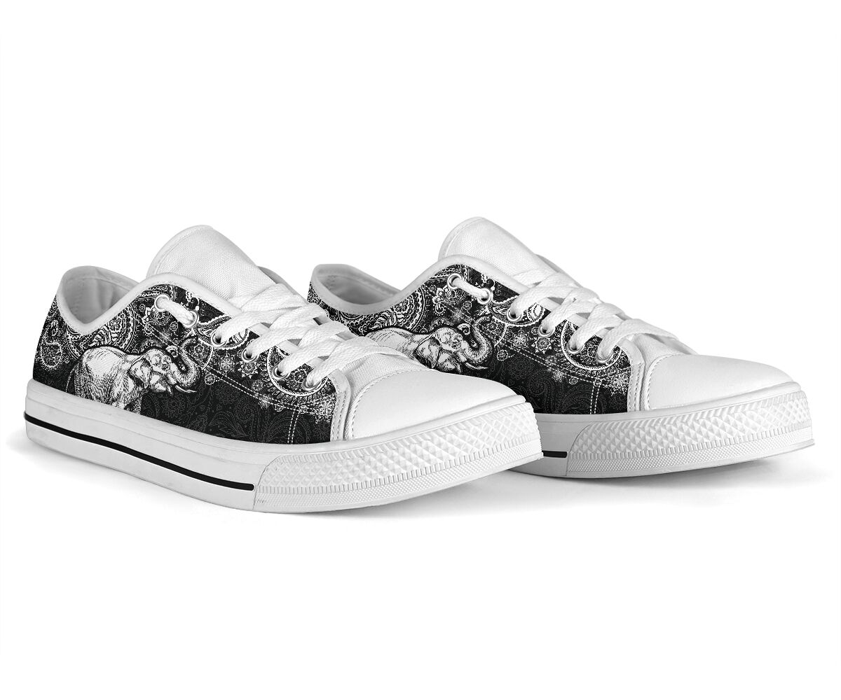 Elephant Paisley Black White Low Top  Shoes