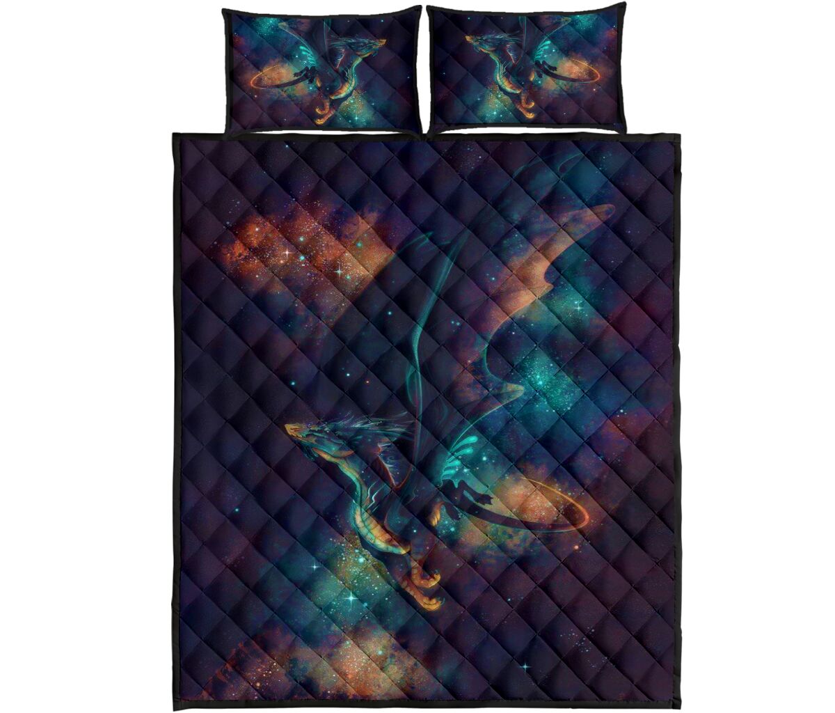 Dragon Blue Galaxy Art Style Quilt Bed Set - Love Quilt Bedding Set