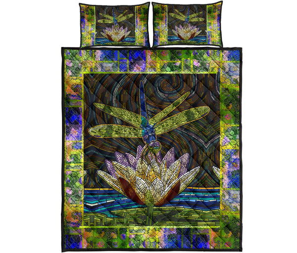 Dragonfly Paper Mosaic Style Quilt Bed Set - Love Quilt Bedding Set