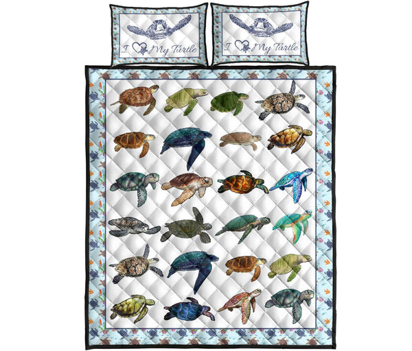 Turtle Art Style Quilt Bed Set - Love Quilt Bedding Set