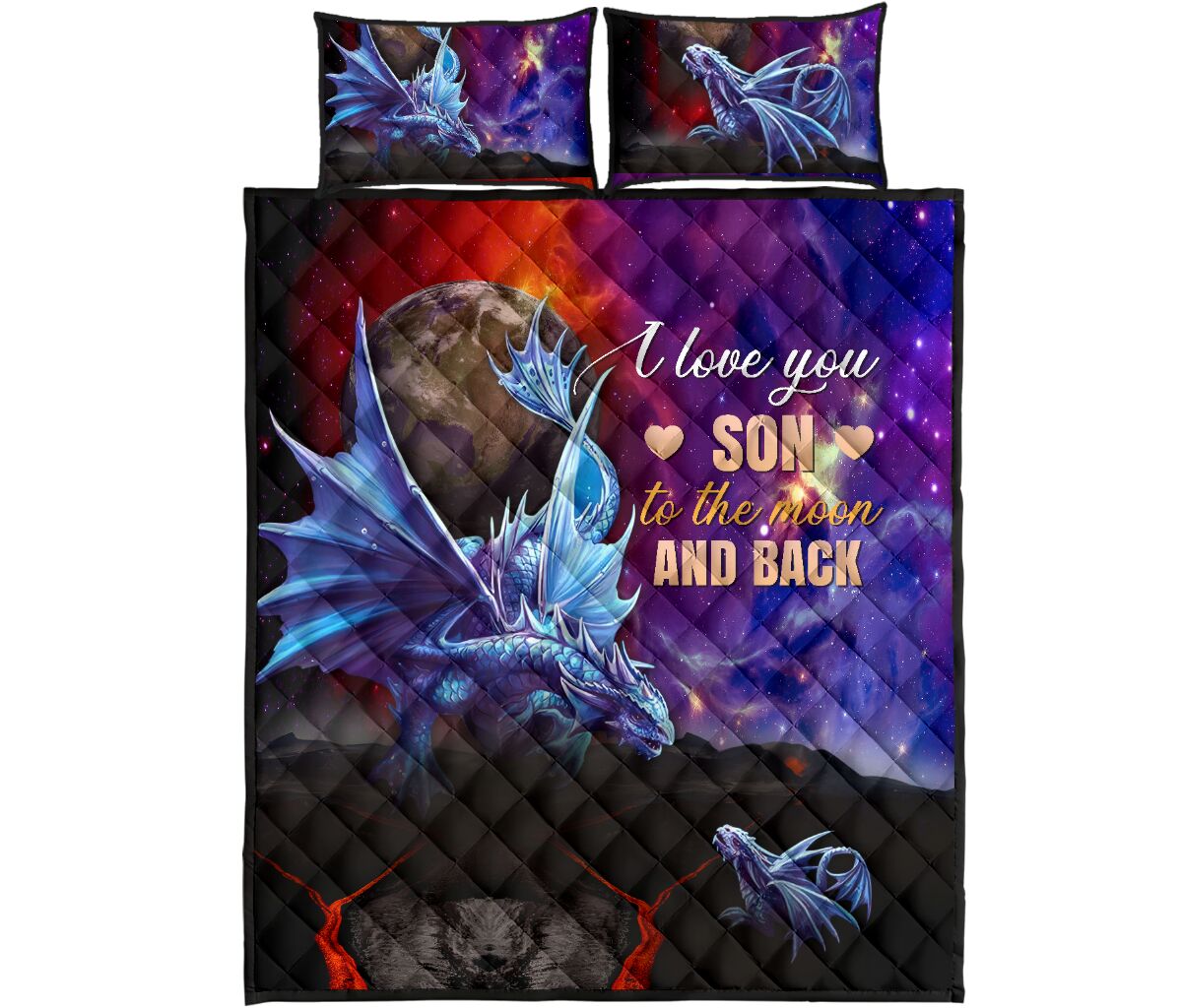 Draogn I Love You Son Quotes Galaxy Style Quilt Bed Set - Love Quilt Bedding Set