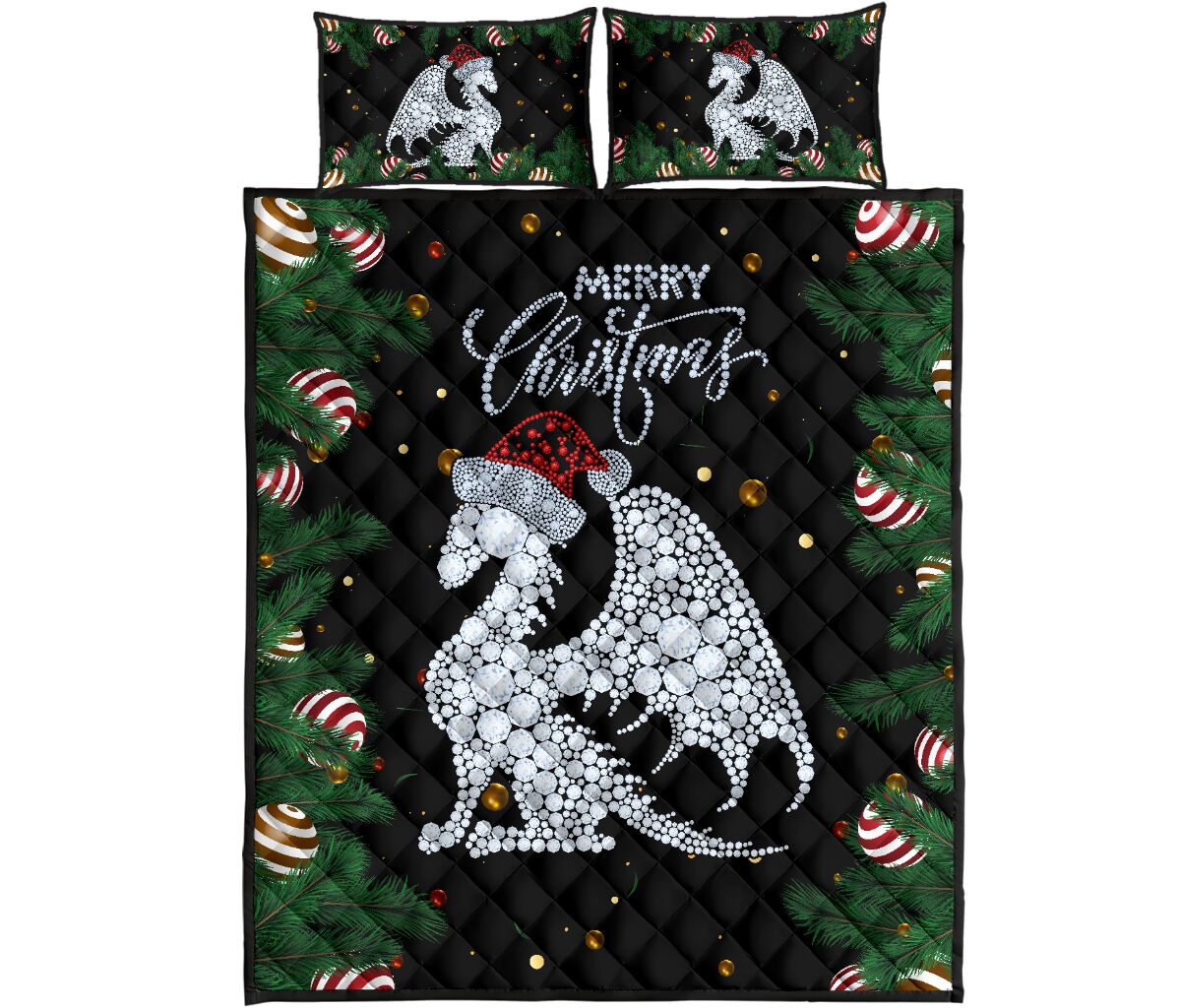 Dragon Diamond Hat Santa Backgroud Christmas Quilt Bed Set- Love Quilt Bedding Set