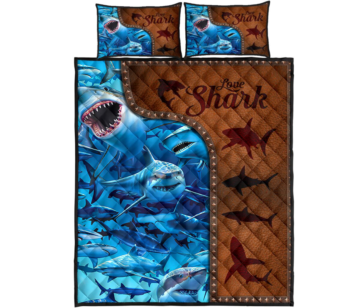 Shark Leather Style Quilt Bed Set - Love Quilt Bedding Set
