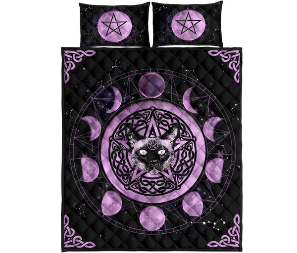 Catsiamese Cat Moon Galaxy Quilt Bed - Love Quilt Bedding Set