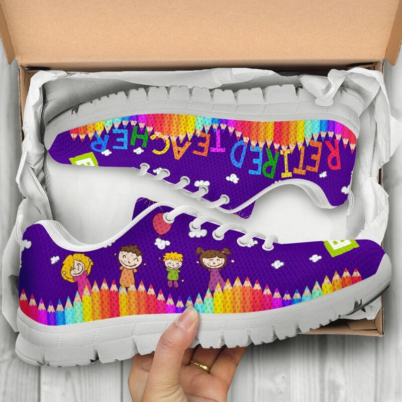 Retired Teacher Abc- Purple Sneakers, Runni- Love Sneakers