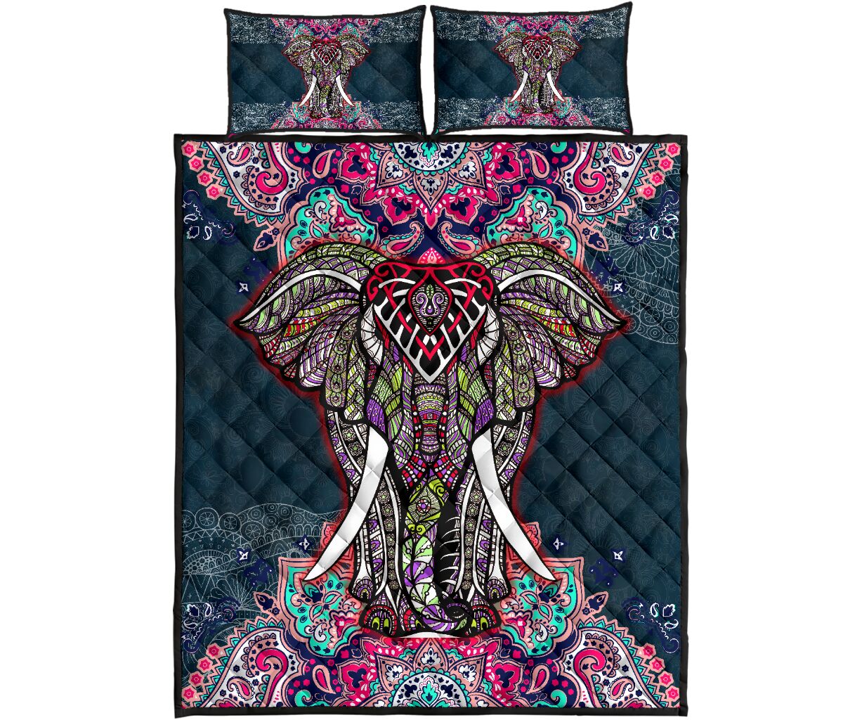 Elephant Mandala Style Quilt Bed Set - Love Quilt Bedding Set