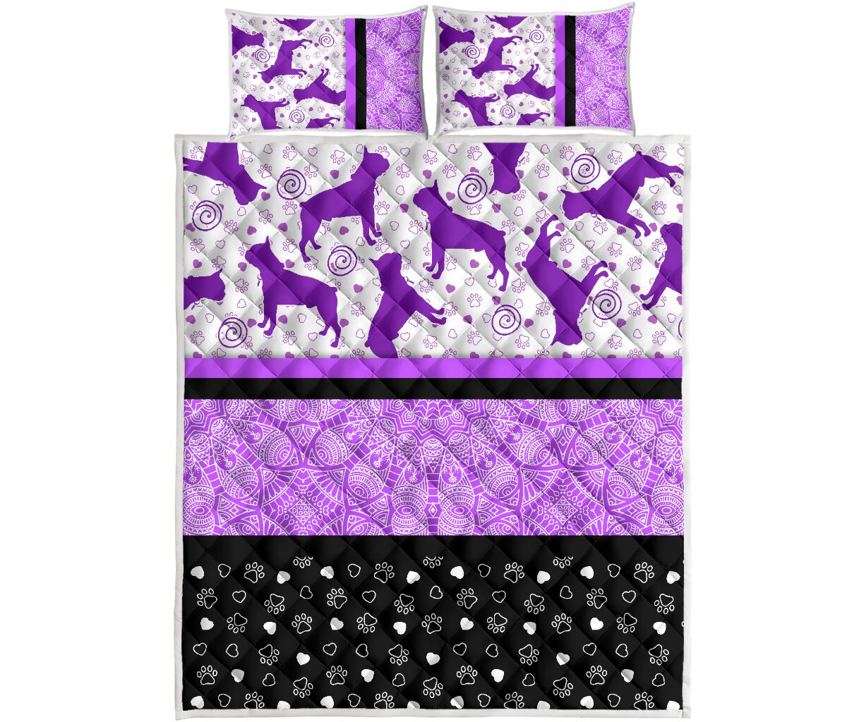 Boston Terriers Purple - Bed Set - Love Quilt Bedding Set