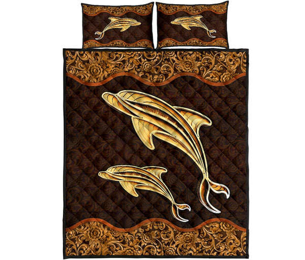 Dolphin Wood Carving Quilt Bed Set - Love Quilt Bedding Set