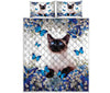 Siamese Cat Blue And White Flowers Vertical - Love Quilt Bedding Set