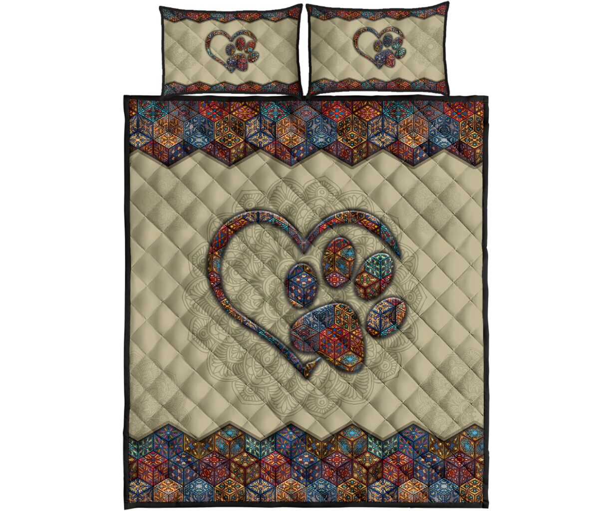 Quilt Bed Set - Mandala - Paw Heart 87 - Love Quilt Bedding Set