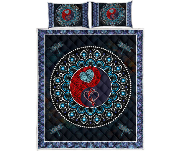 Dragonfly Mandala Ying And Yang Style Quilt Bed Set - Love Quilt Bedding Set