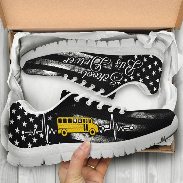 School Bus Driver American Flag Shoes Sneakers, Runni- Love Sneakers