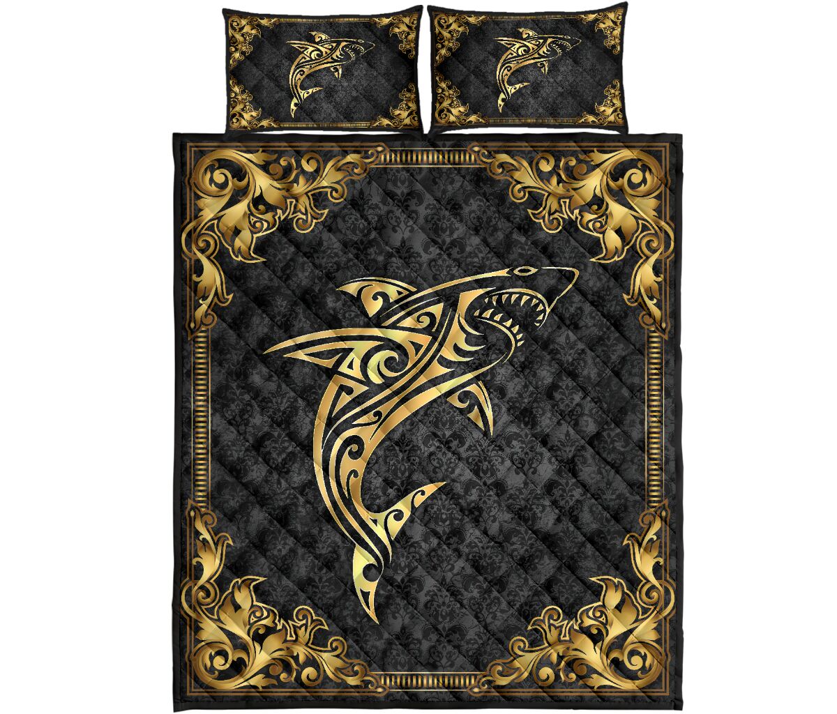 Shark Celtic Gold Style Quilt Bed Set - Love Quilt Bedding Set