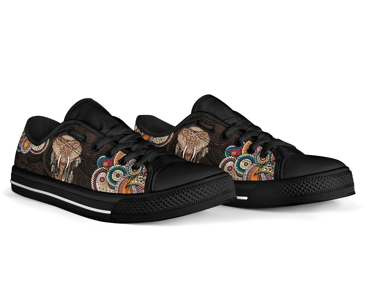 Elephant Henna Paisley Low Top Black Shoes