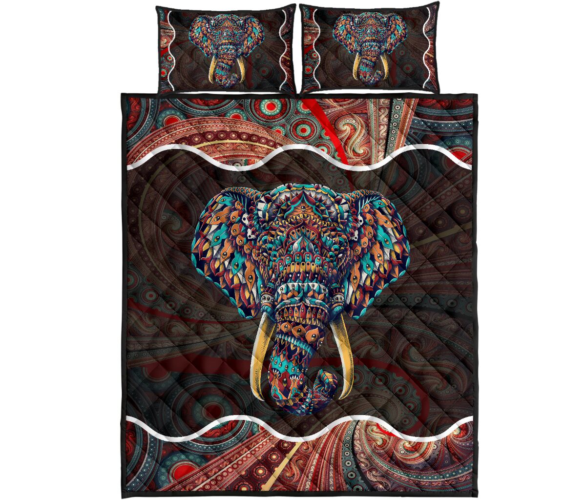 Elephant Mandala Celtic Color Quilt Bed Set - Love Quilt Bedding Set