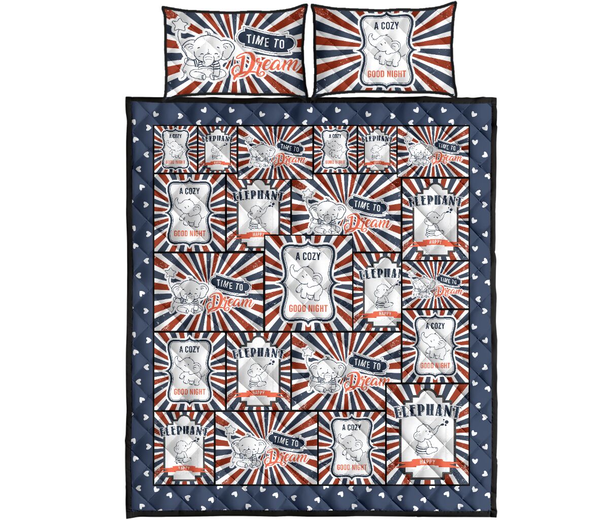 Elephant Baby Cartoon - Quilt Bed Set- Love Quilt Bedding Set