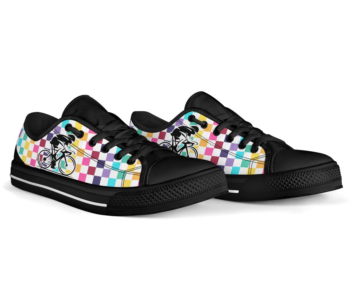 Cycling With Checkerboard - Low Top Shoe - Love Love Top Shoes