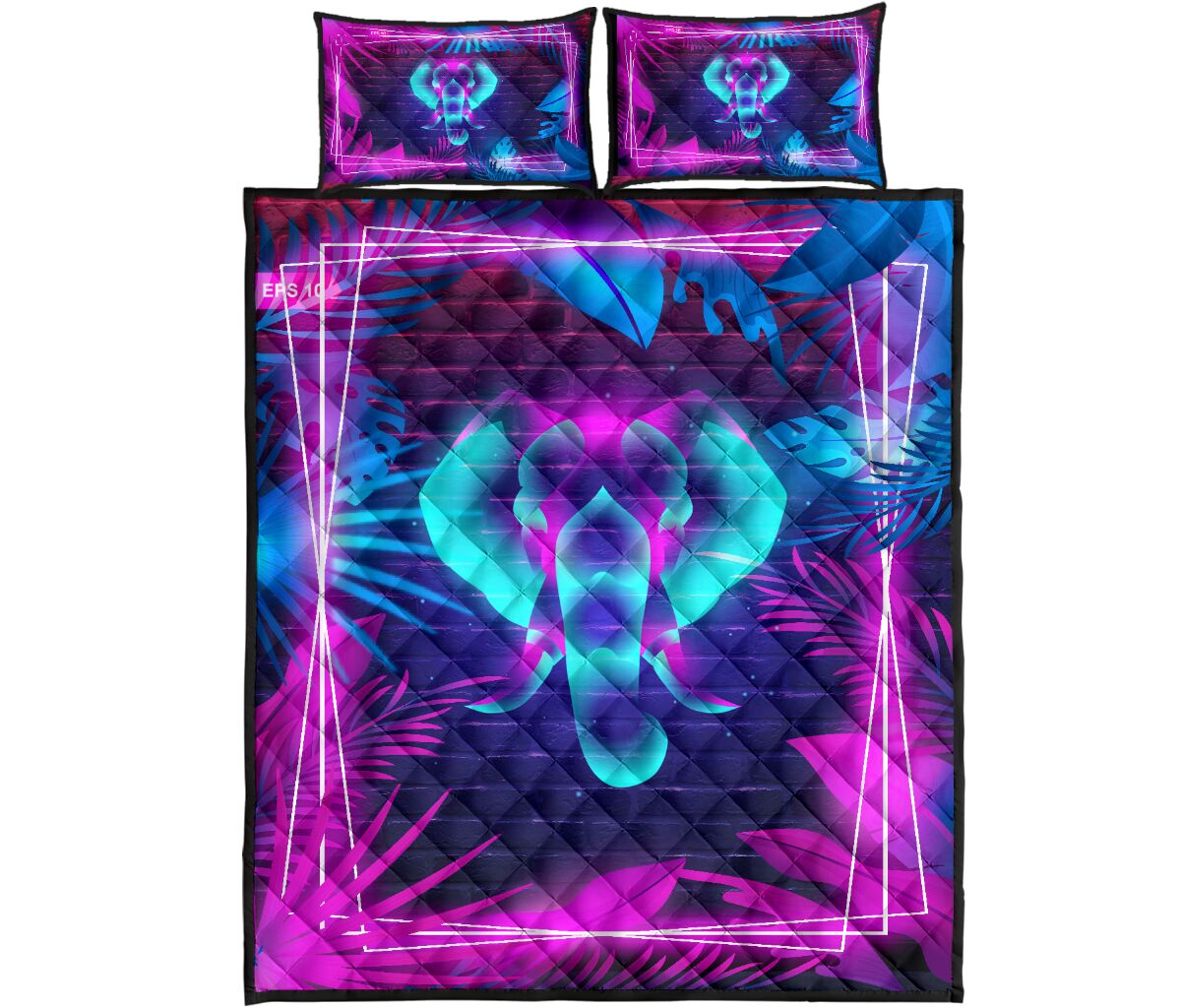 Elephant Neon Art Style Quilt Bed Set - Love Quilt Bedding Set