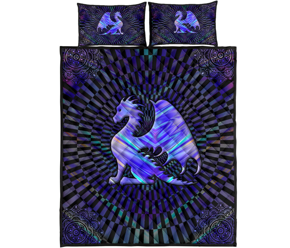 Dragon Hologram Sunlight Style Quilt Bed Set - Love Quilt Bedding Set