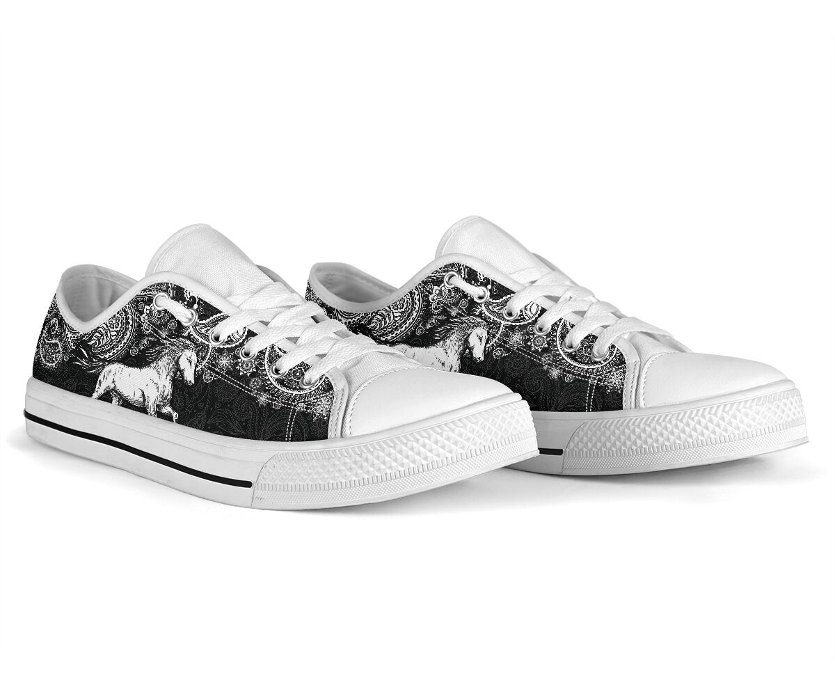 Horse Paisley Black White Low Top  Shoes