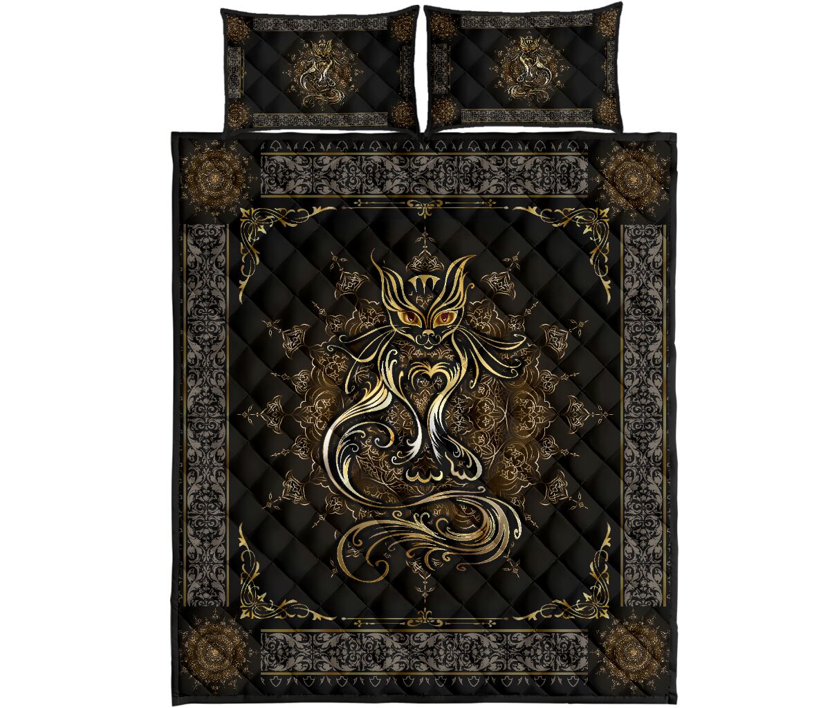 Cat Gold Quilt Bed Set- Love Quilt Bedding Set