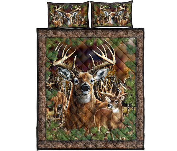Deer Pine Tree Quilt Bed Set - Love Quilt Bedding Set