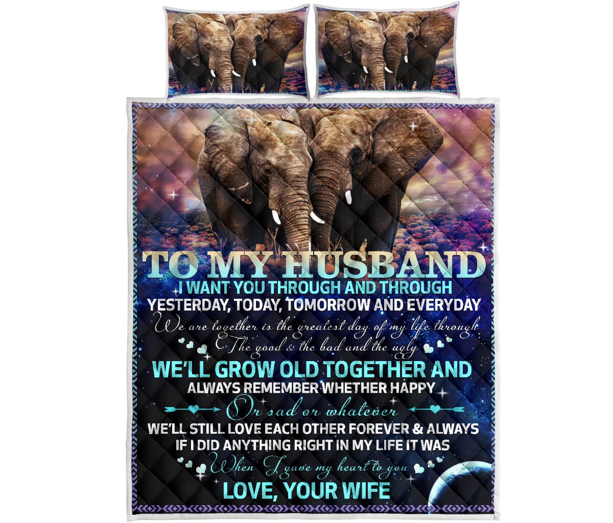 Elephant To My Husband Quilt Bed Set - Love Quilt Bedding Set