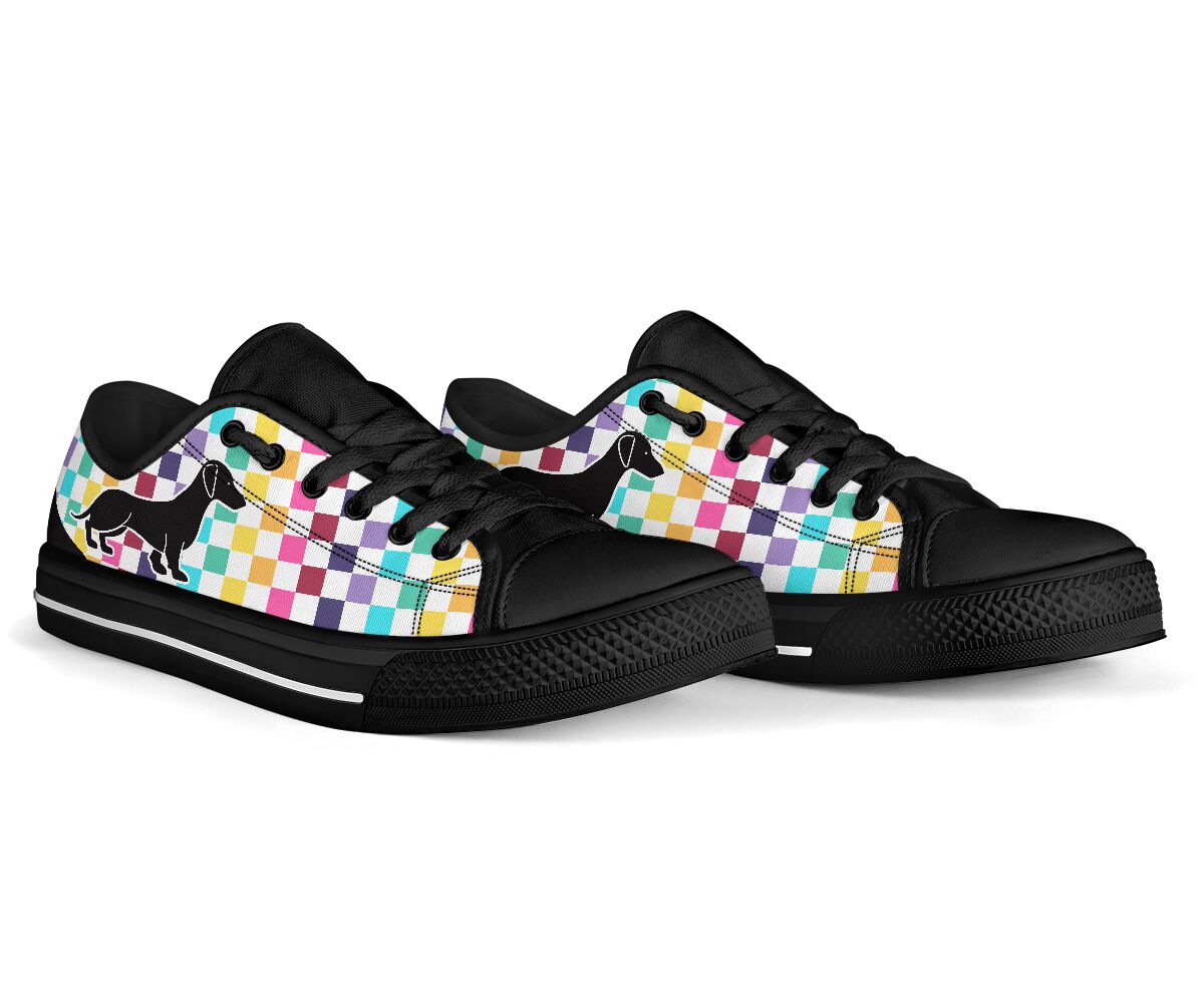 Dachshund With Checkerboard - Low Top Shoe - Love Love Top Shoes