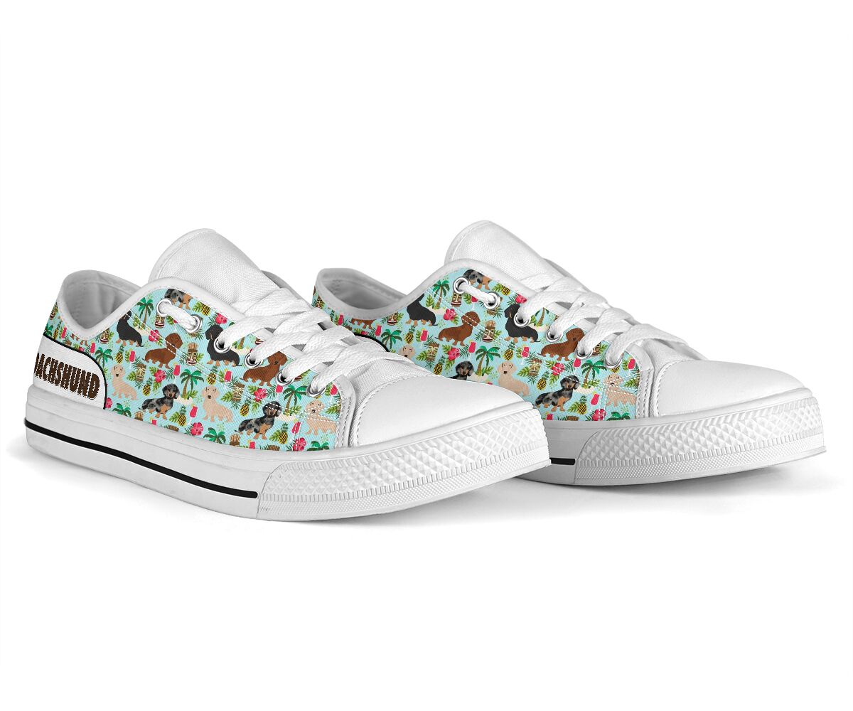 Dachshund Flower Pattern Low Top Shoes - Love Low Top Shoes