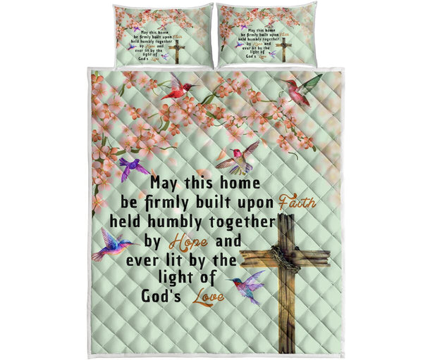 May This Home Be Quotes Cross Hummingbird Quilt Bed Set - Love Quilt Bedding Set