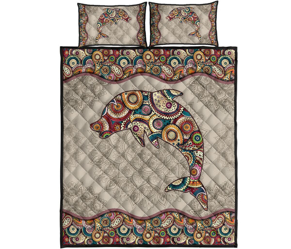 Dolphin Mandala Vintage Quilt Bed Set - Love Quilt Bedding Set